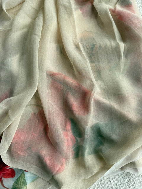 Floral printed georgette saree