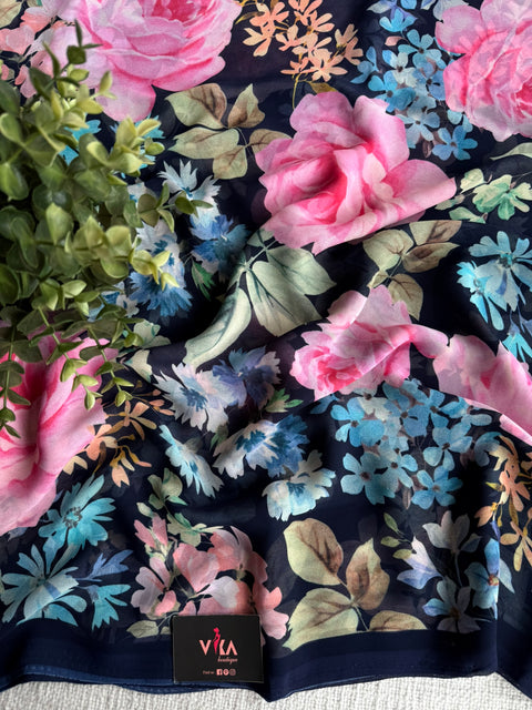 Floral printed georgette saree