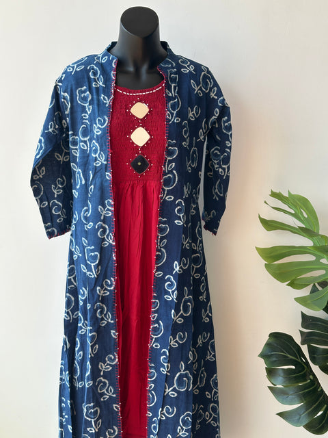 Indigo shrug with red inners