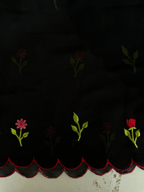 Black Floral emb georgette saree