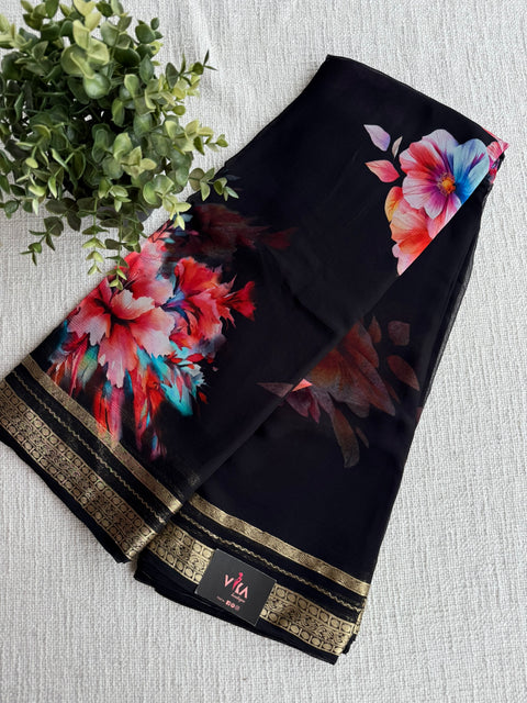 Zari border pure chiffon saree