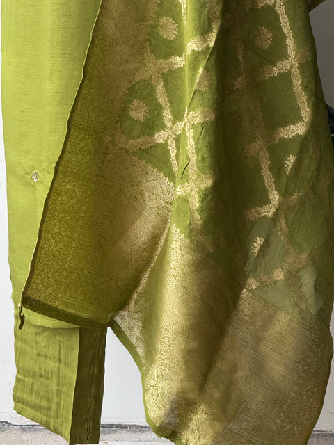 Neck work Russian silk kurta pant set