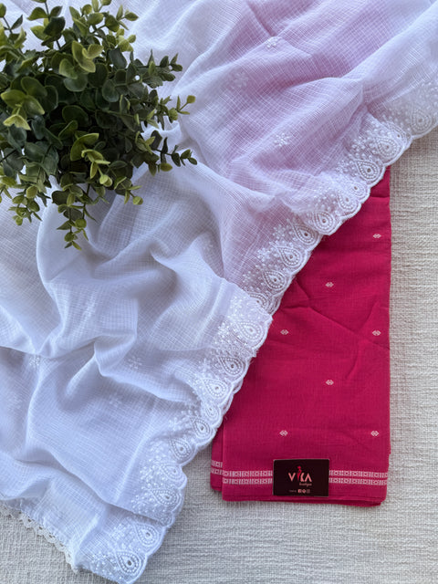 Handloom cotton suit set with white dupatta