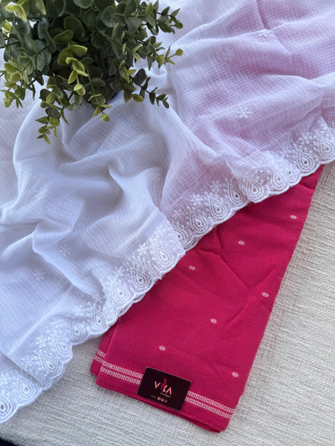 Handloom cotton suit set with white dupatta