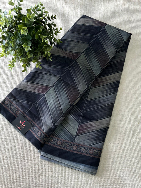 Ajrakh printed silk cotton saree