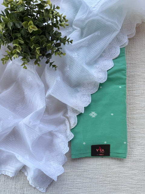 Handloom cotton suit set with white dupatta