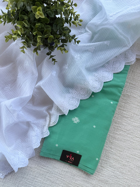 Handloom cotton suit set with white dupatta