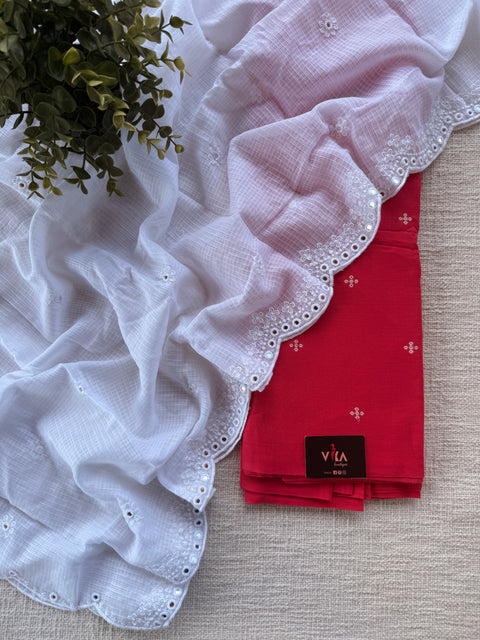 Handloom cotton suit set with white dupatta