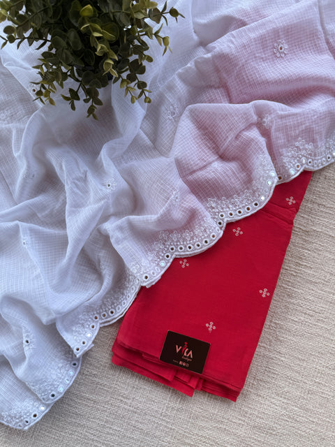 Handloom cotton suit set with white dupatta