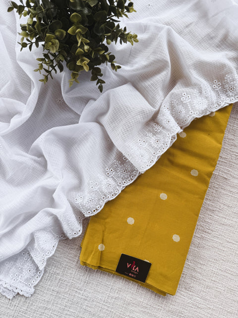 Handloom cotton suit set with white dupatta