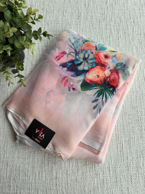 Shaded Floral printed pure chiffon saree