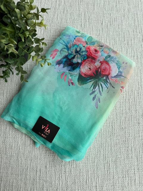 Shaded Floral printed pure chiffon saree