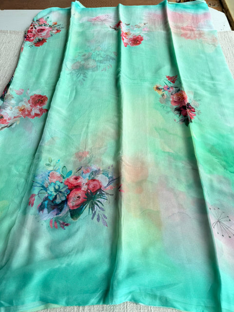 Shaded Floral printed pure chiffon saree