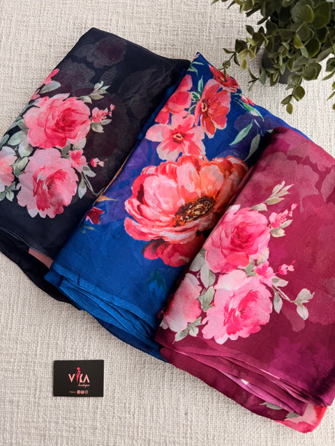 Floral printed pure chiffon saree