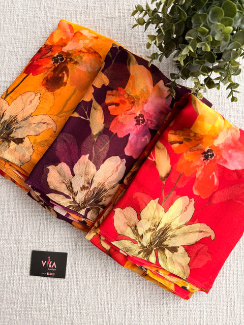 Floral printed pure chiffon saree