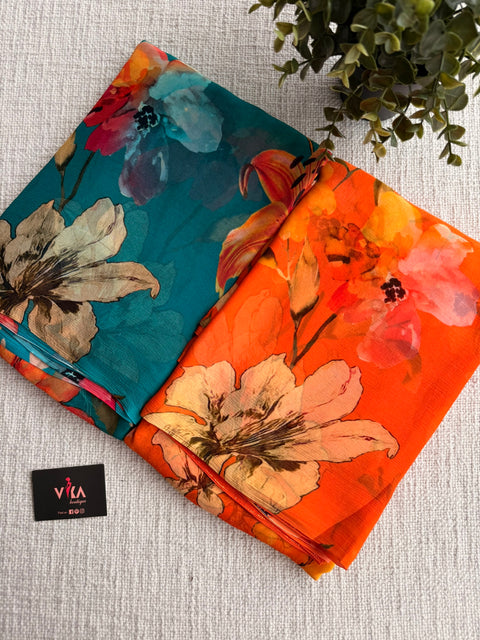 Floral printed pure chiffon saree