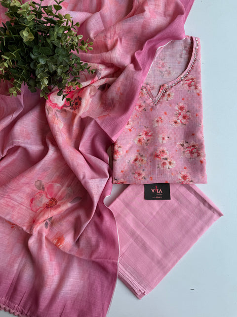 Printed linen cotton salwar suit material