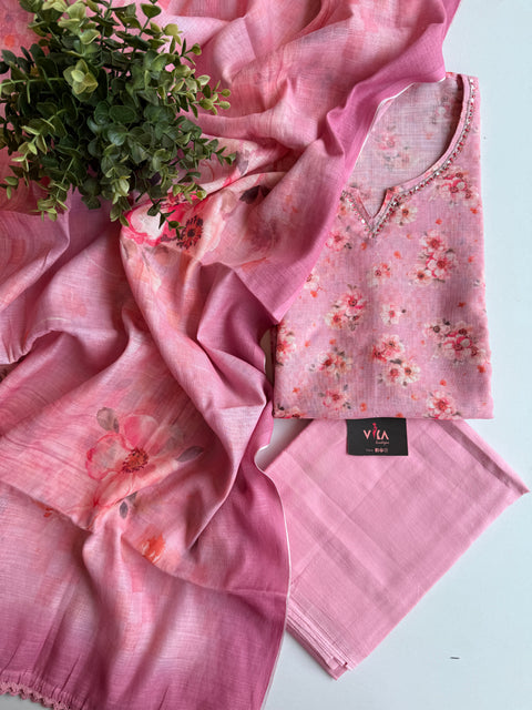 Printed linen cotton salwar suit material