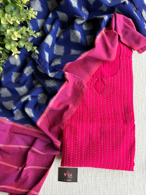 Kanth work silk cotton top with ikat dupatta