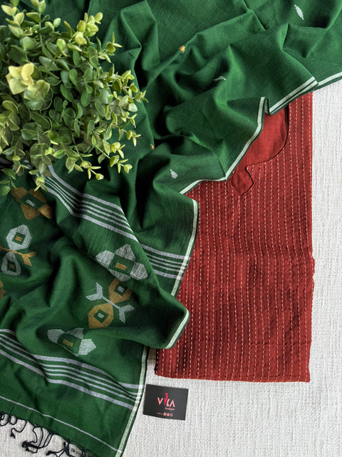 Kanth work silk cotton top with jamdani dupatta