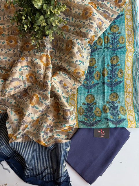 Handblock printed maheswari silk suit material