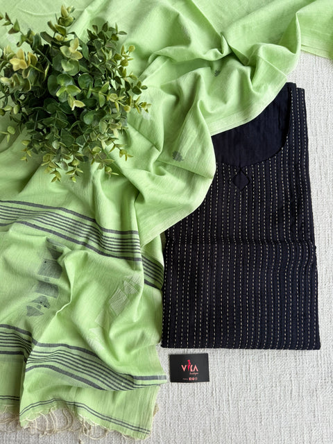 Kanth work silk cotton top with jamdani dupatta