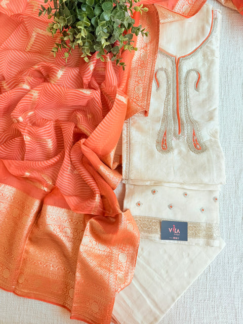 Paisley Dola silk salwar material - orange