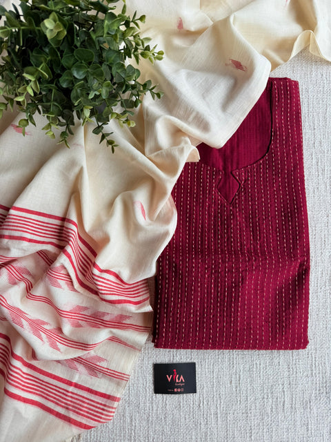 Kanth work silk cotton top with jamdani dupatta