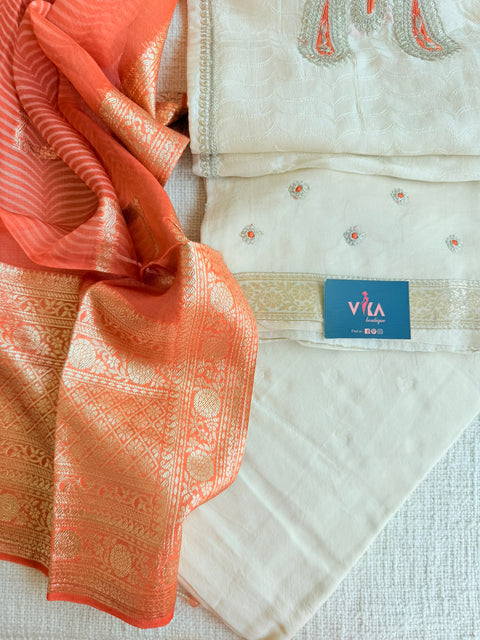Paisley Dola silk salwar material - orange