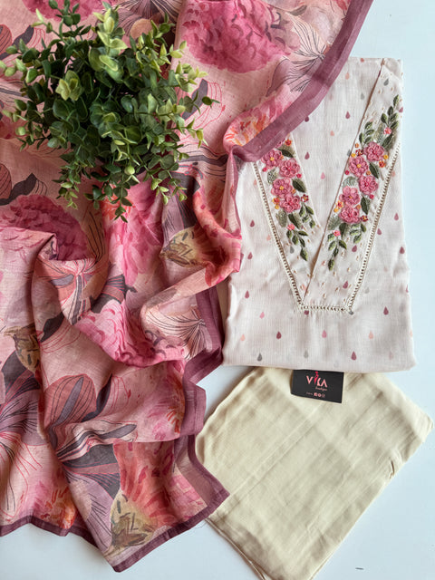 Emb linen cotton salwar suit material