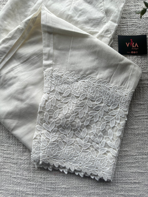 White lace work straight fit cotton pant