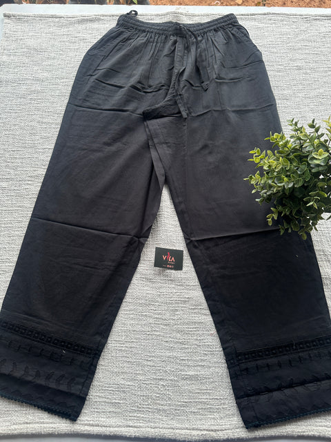 Black applique work straight fit cotton pant