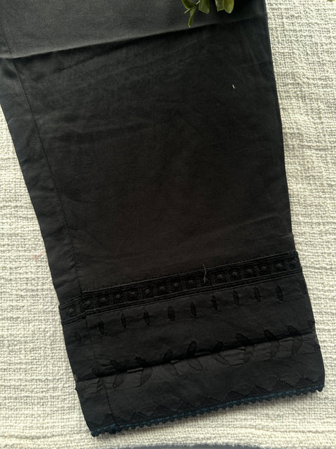 Black applique work straight fit cotton pant