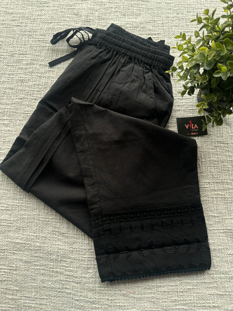 Black applique work straight fit cotton pant