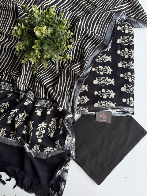 Printed cotton linen suit material-Black