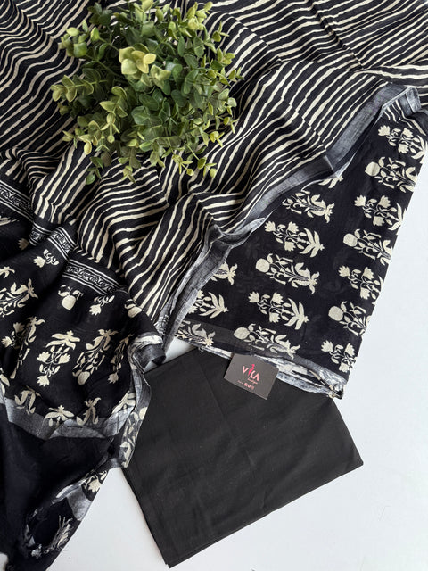 Printed cotton linen suit material-Black