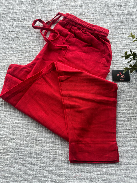 Red straight fit cotton pant