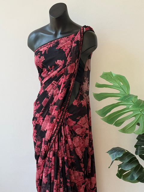 Floral printed georgette saree