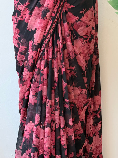 Floral printed georgette saree