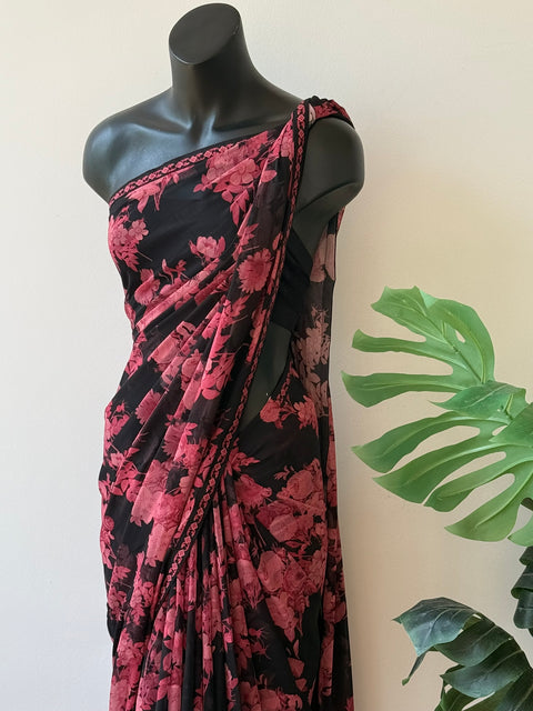 Floral printed georgette saree