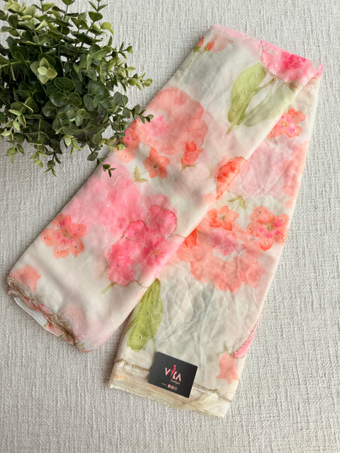 Cut dana work Floral printed chiffon saree