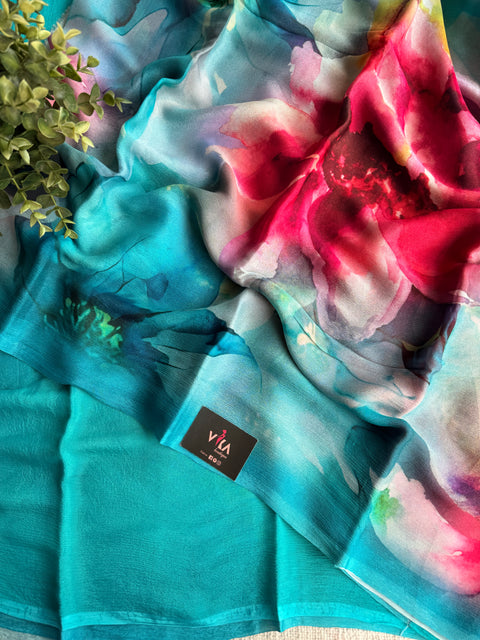 Digital printed chinnon silk saree