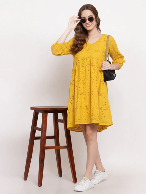 Musturd Embroidered Casual Dress