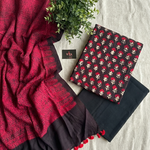 Printed cotton spun top with Tussar dupatta