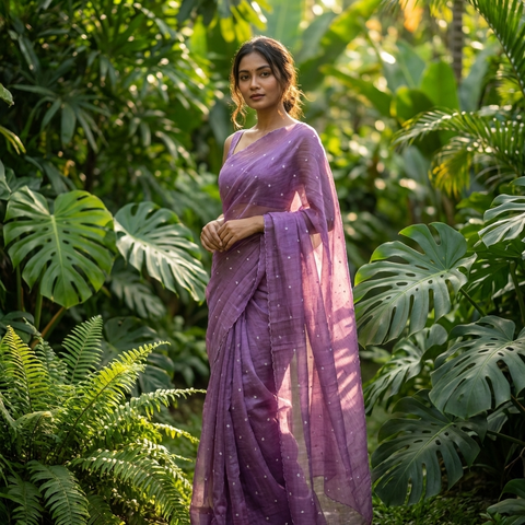Pointed emb Guchi silk saree