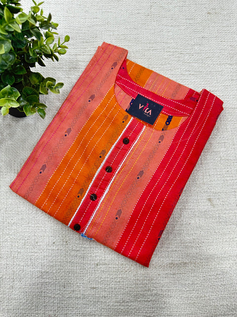 Orange Handloom weaving pure cotton kurti