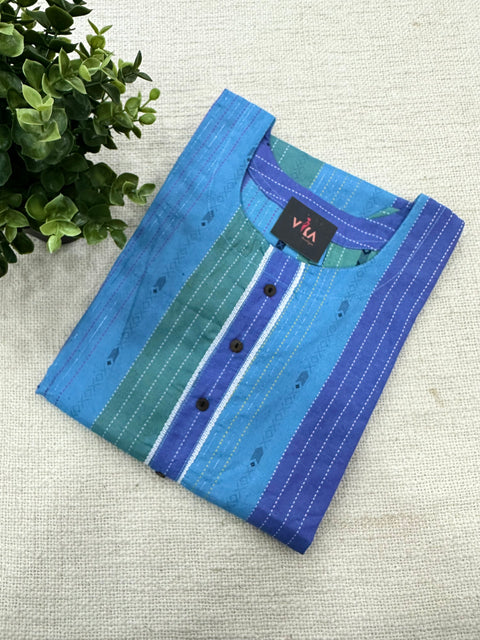 Blue Handloom weaving pure cotton kurti