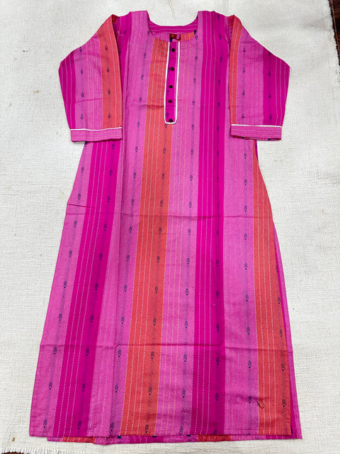 Pink Handloom weaving pure cotton kurti