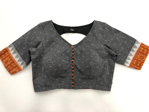 Grey/Orange Temple border Ikat Blouse