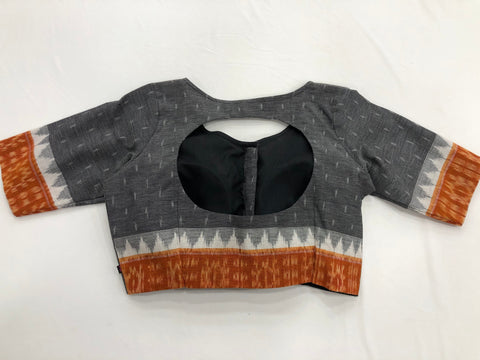 Grey/Orange Temple border Ikat Blouse